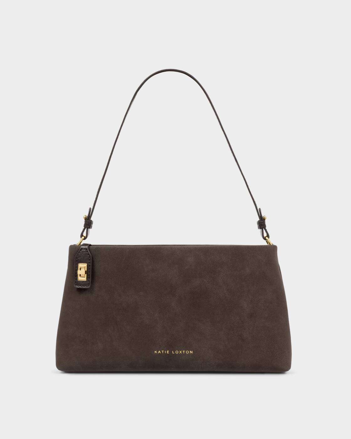 Katie Loxton Orin Twist Lock Small Shoulder Bitter Chocolate Suedette