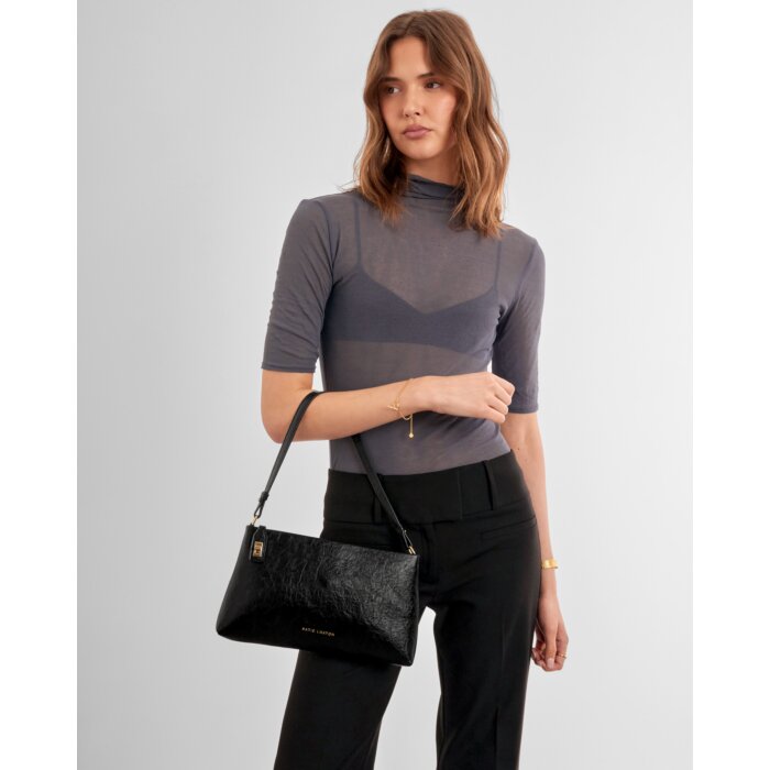 Katie Loxton Orin Twist Lock Small Shoulder Black Black Distressed