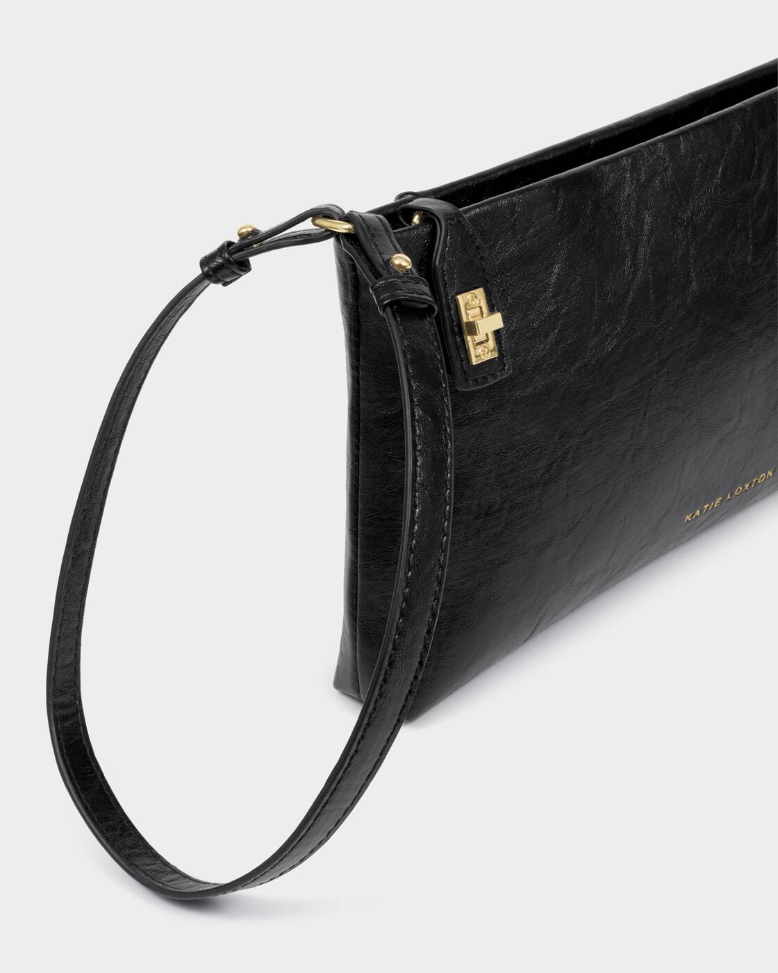 Katie Loxton Orin Twist Lock Small Shoulder Black Black Distressed