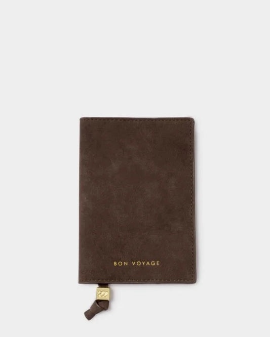 Katie Loxton Passport Cover Bon Voyage Chocolate Suedette