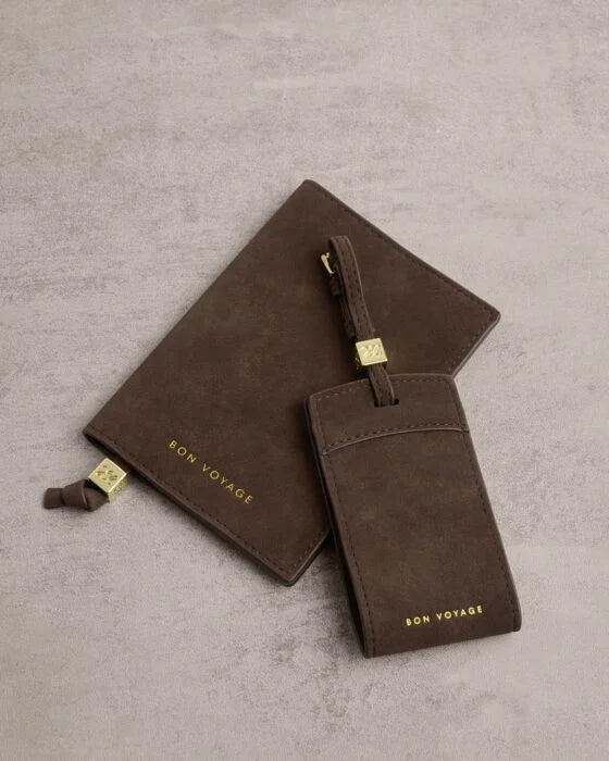 Katie Loxton Passport Cover Bon Voyage Chocolate Suedette