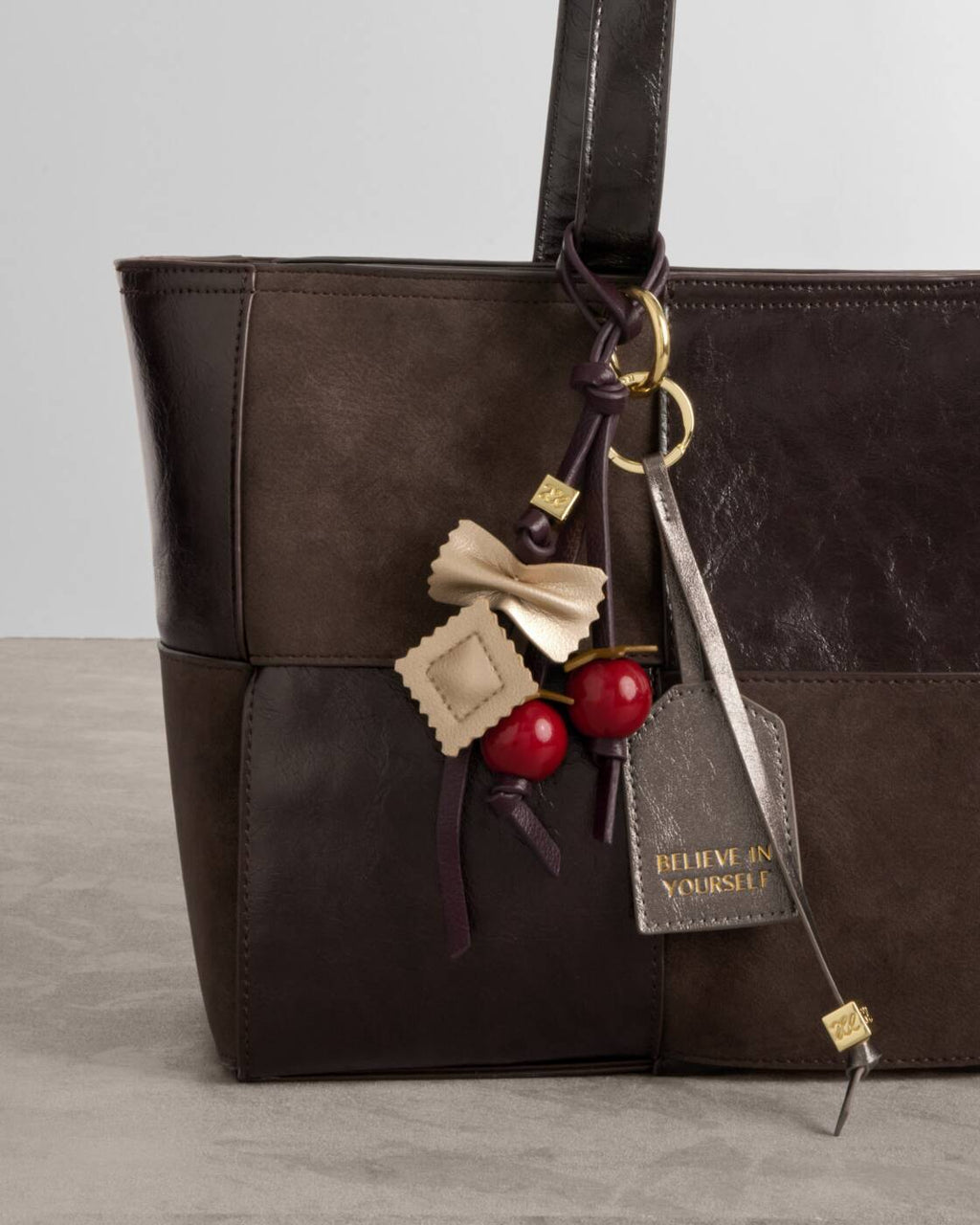 Katie Loxton Pasta Bag Charm Black Cherry Gold Green Red