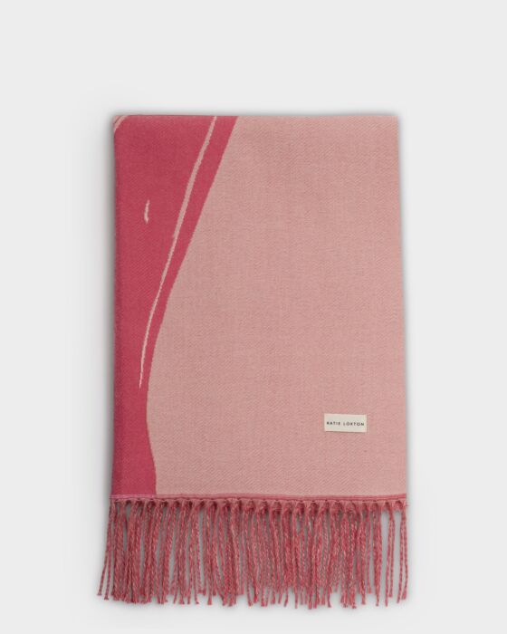 Katie Loxton Printed Blanket Scarf Abstract Brush Stroke Pink/Raspberry