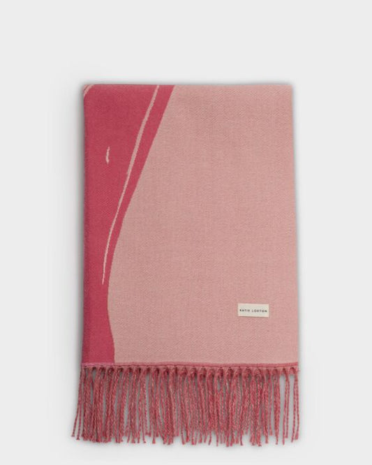Katie Loxton Printed Blanket Scarf Abstract Brush Stroke Pink/Raspberry