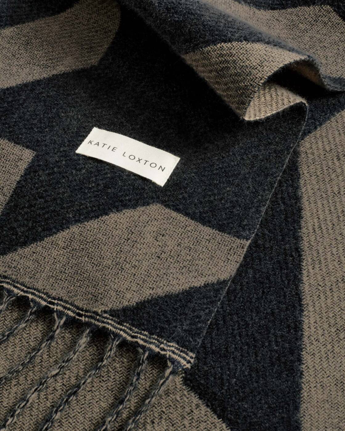 Katie Loxton Printed Blanket Scarf Houndstooth Taupe Black