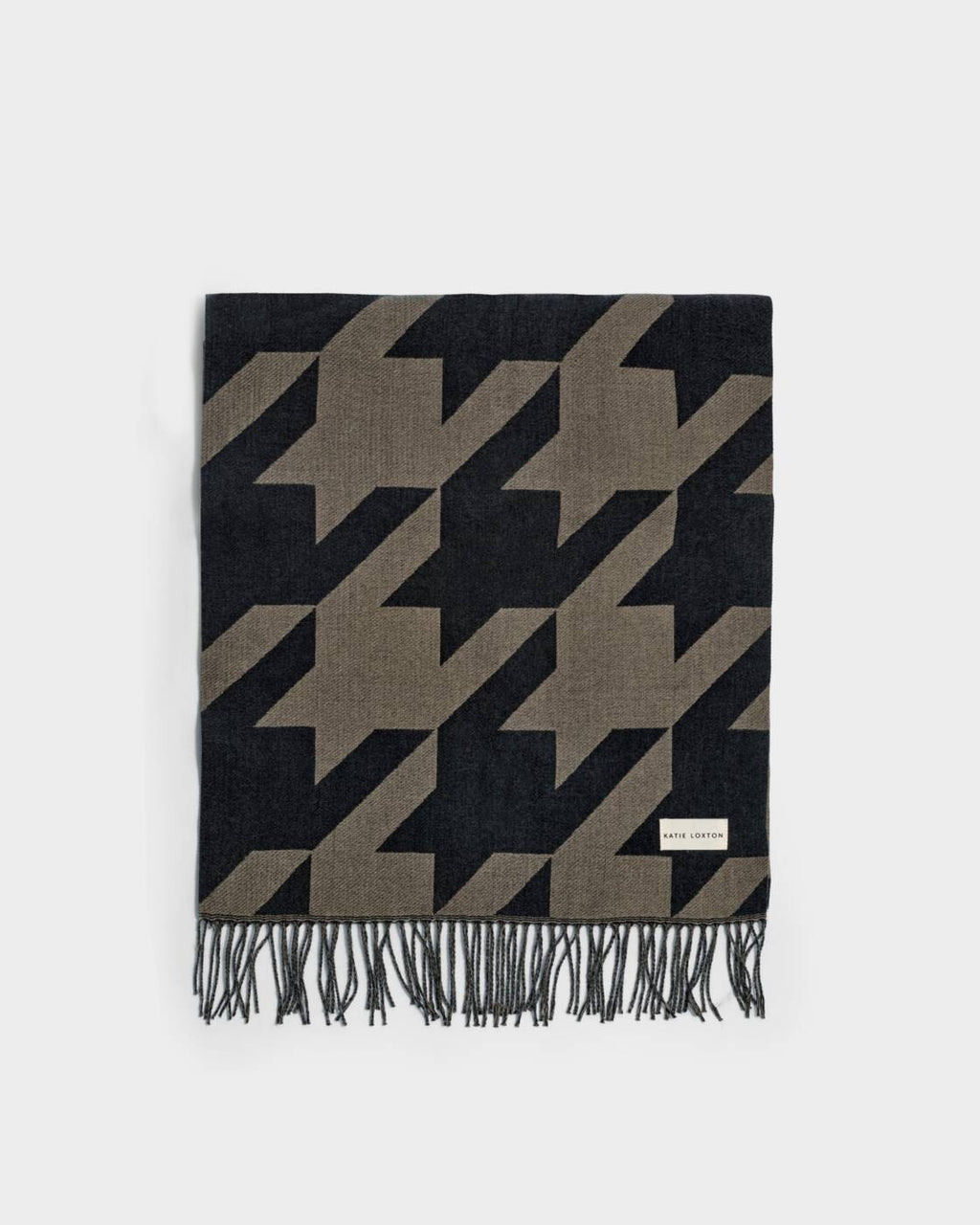 Katie Loxton Printed Blanket Scarf Houndstooth Taupe Black