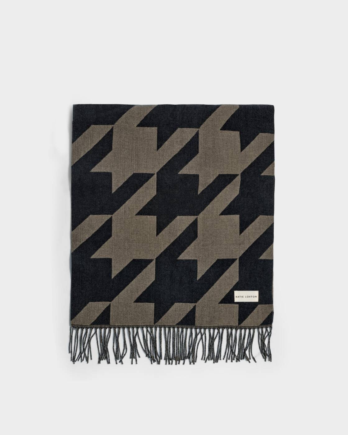Katie Loxton Printed Blanket Scarf Houndstooth Taupe Black