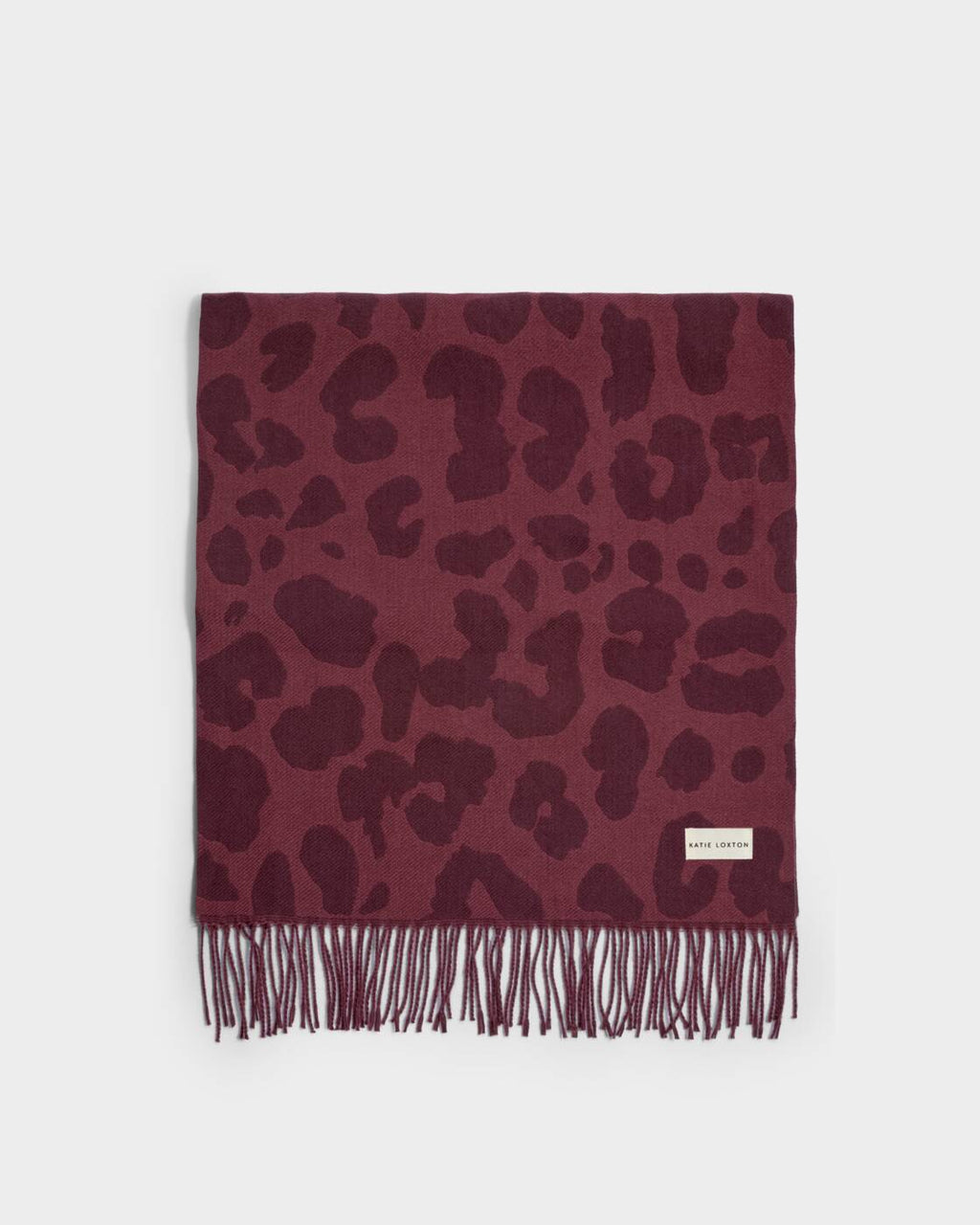 Katie Loxton Printed Blanket Scarf Leopard Mauve Cherry