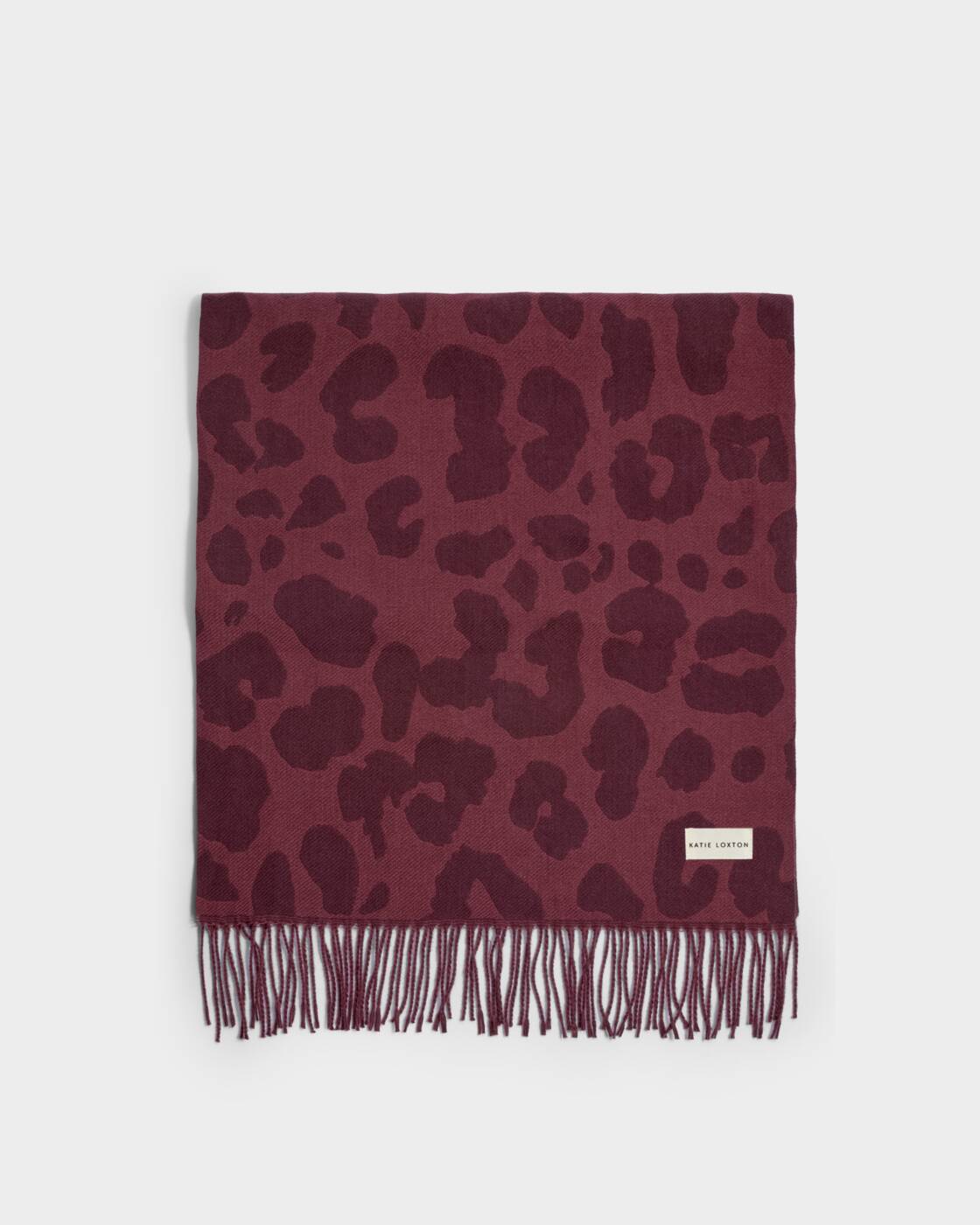 Katie Loxton Printed Blanket Scarf Leopard Mauve Cherry