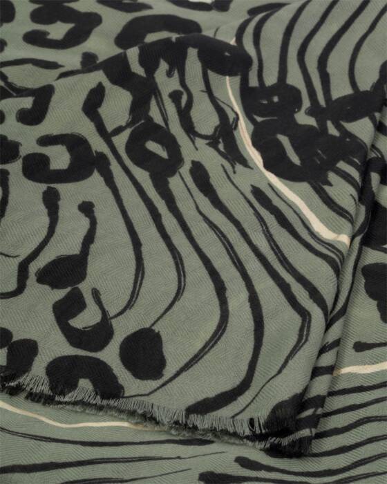 Katie Loxton Printed Foil Scarf Abstract Animal Graphite Green/Black/Silver Foil