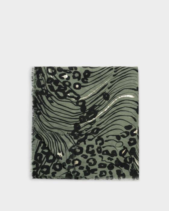 Katie Loxton Printed Foil Scarf Abstract Animal Graphite Green/Black/Silver Foil