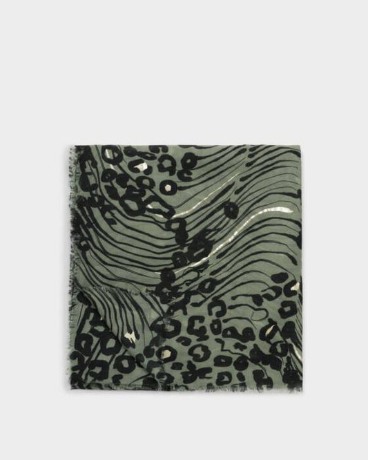 Katie Loxton Printed Foil Scarf Abstract Animal Graphite Green/Black/Silver Foil
