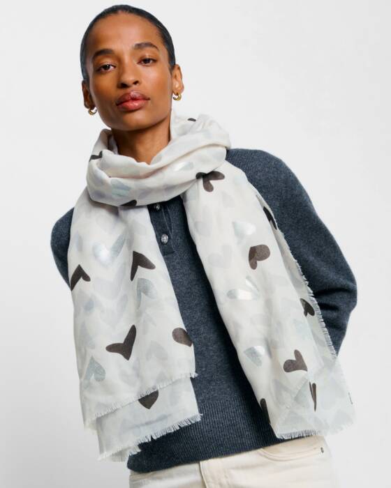 Katie Loxton Printed Foil Scarf Abstract Heart Moonstone/Black/Silver Foil