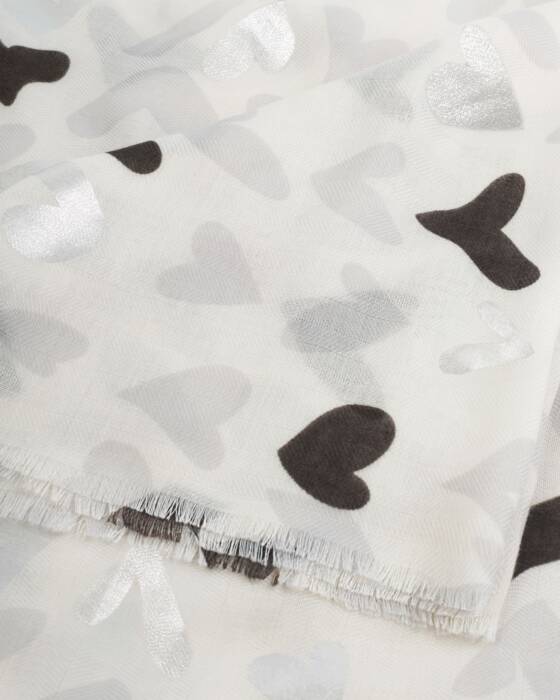 Katie Loxton Printed Foil Scarf Abstract Heart Moonstone/Black/Silver Foil