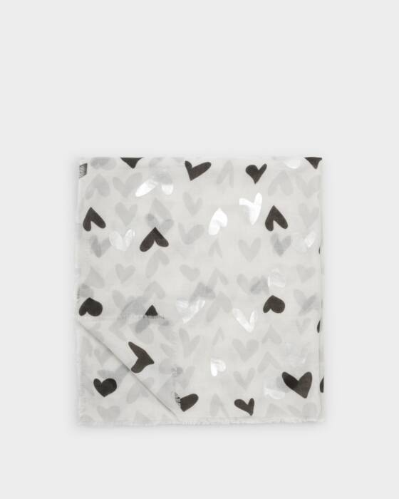Katie Loxton Printed Foil Scarf Abstract Heart Moonstone/Black/Silver Foil