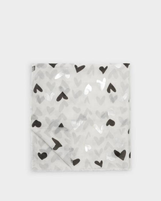 Katie Loxton Printed Foil Scarf Abstract Heart Moonstone/Black/Silver Foil