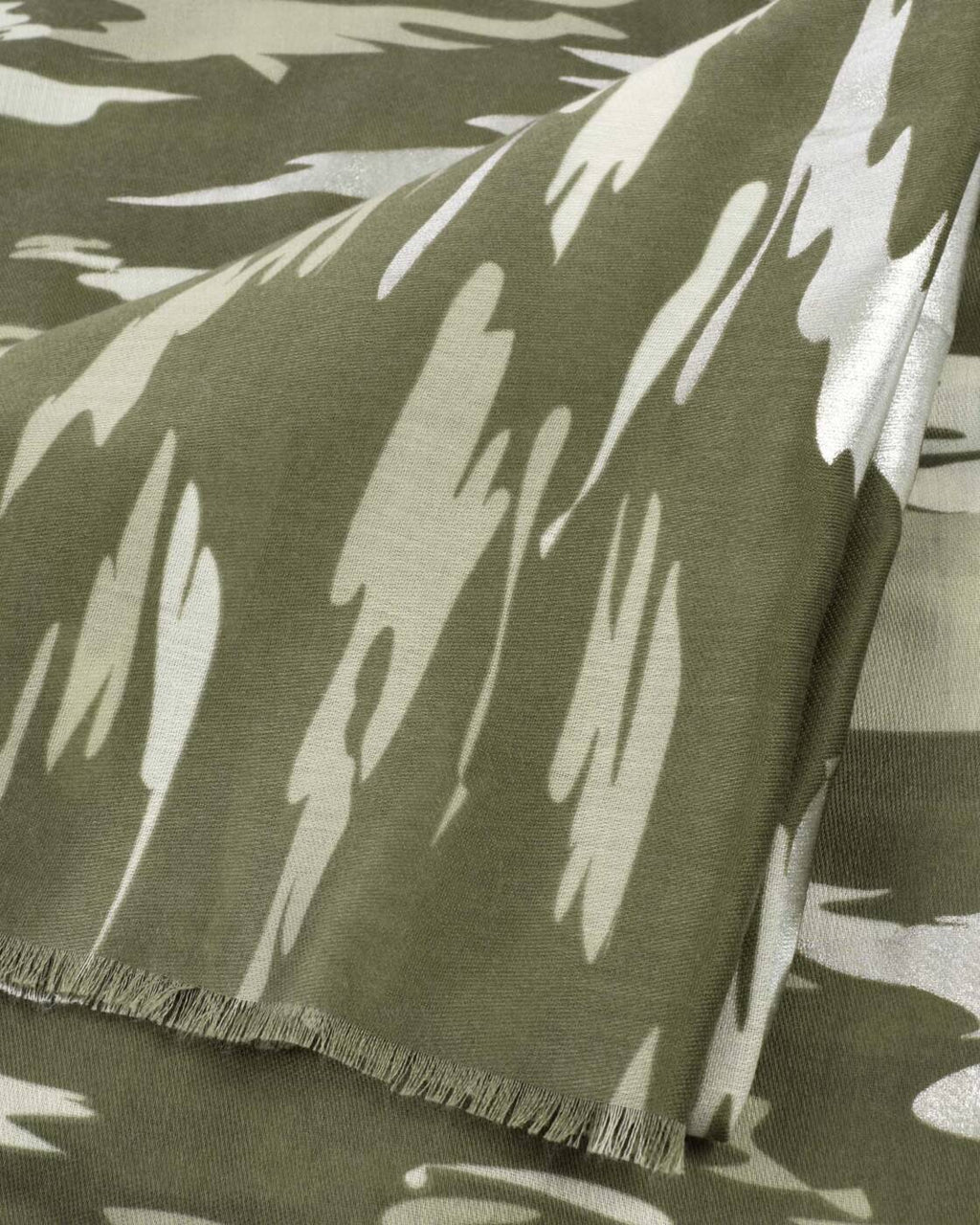 Katie Loxton Printed Foil Scarf Animal Olive Sand Sage Silver Foil