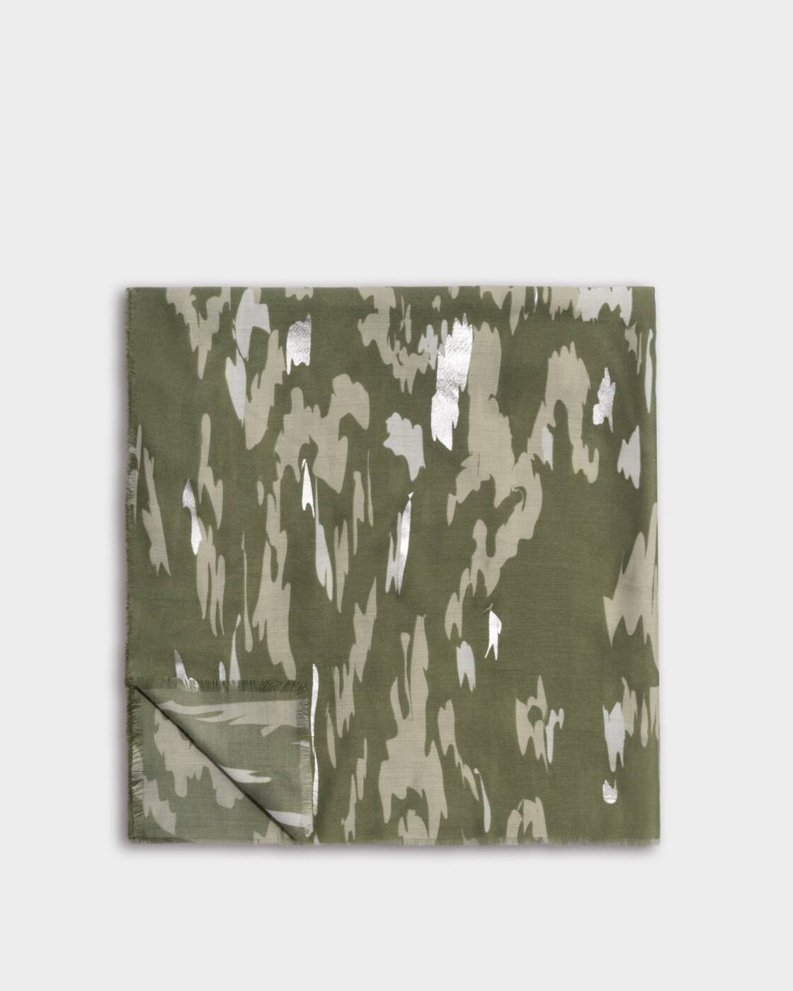 Katie Loxton Printed Foil Scarf Animal Olive Sand Sage Silver Foil