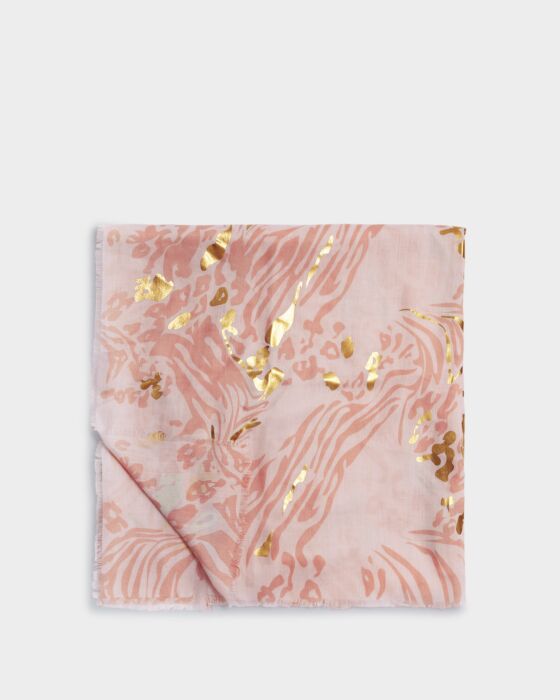 Katie Loxton Printed Foil Scarf Animal Pink/Dusty Pink/Gold Foil