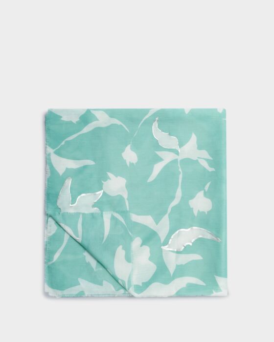 Katie Loxton Printed Foil Scarf Floral Sage/Off White/Silver Floral