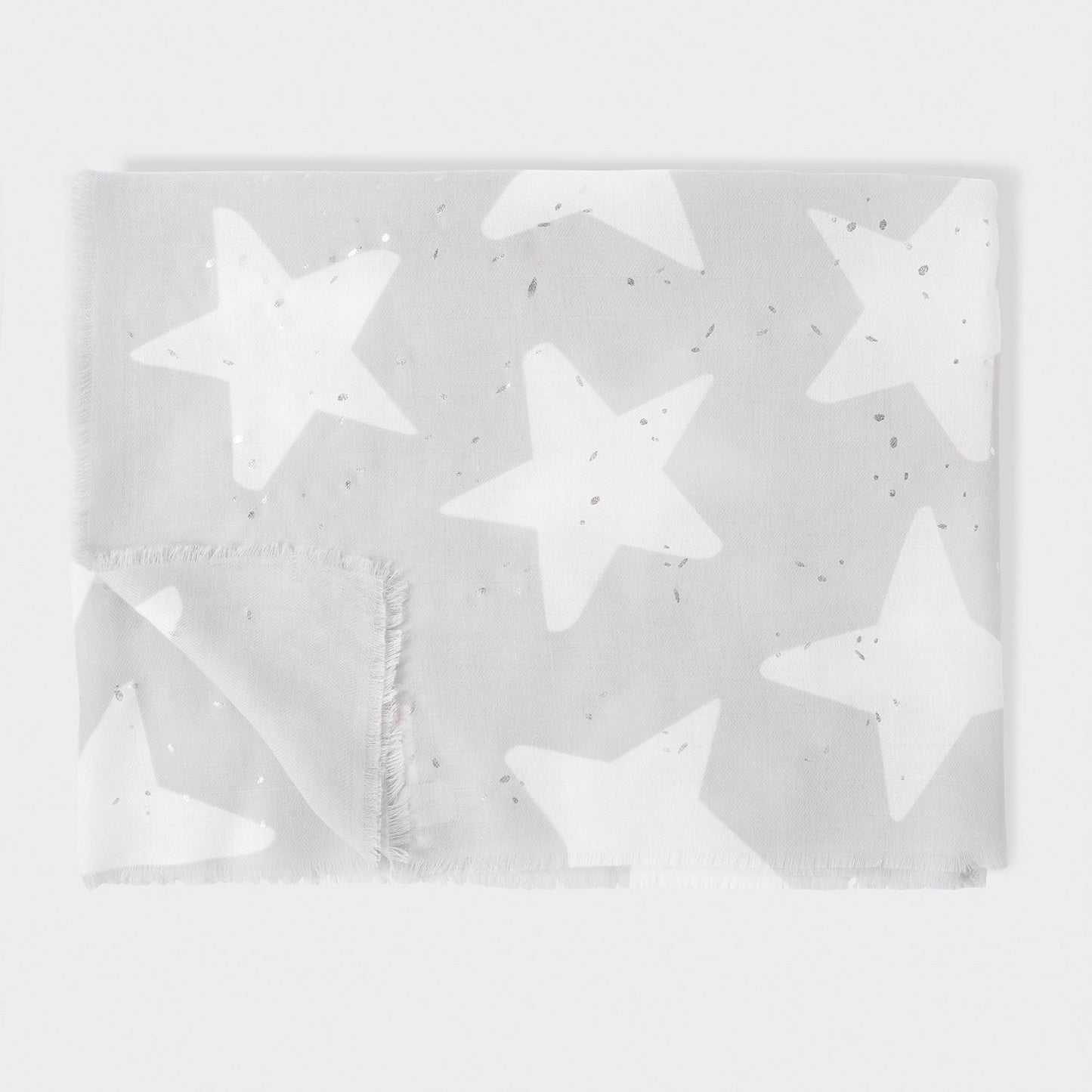 Katie Loxton Printed Foil Scarf Starshine Pale Grey White Silver Foil