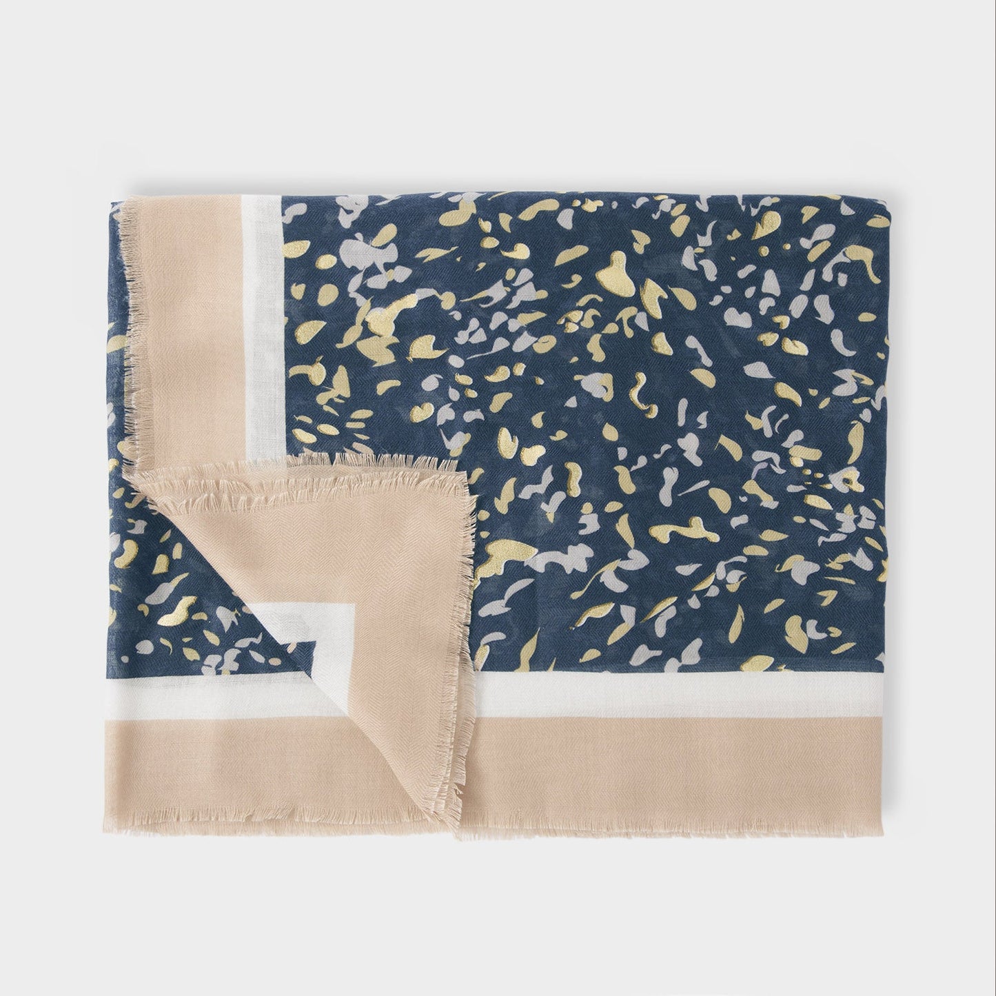 Katie Loxton Printed Foil Scarf Terazzo Navy Light Taupe Gold Foil