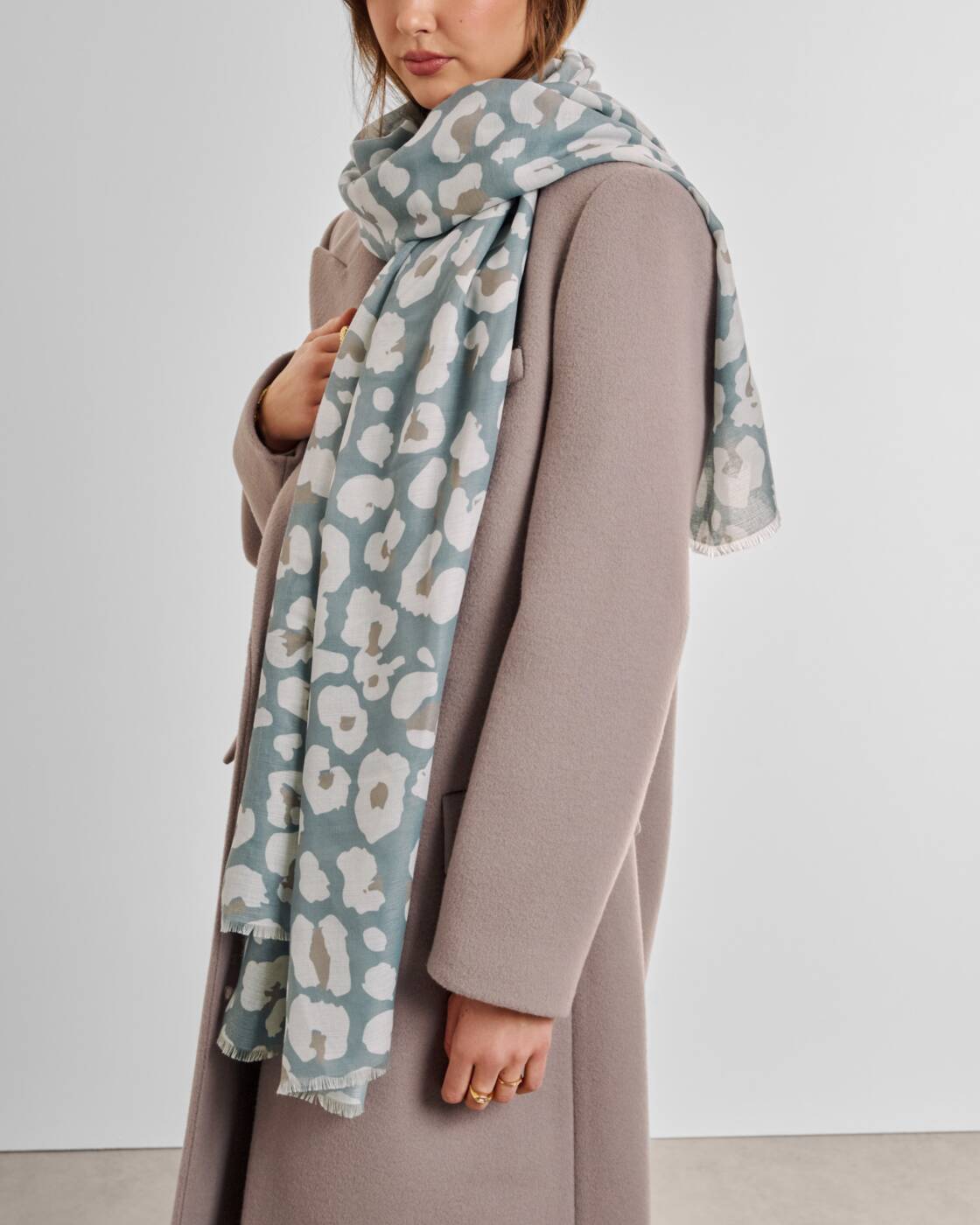 Katie Loxton Printed Scarf Abstract Floral Grey Taupe Off White