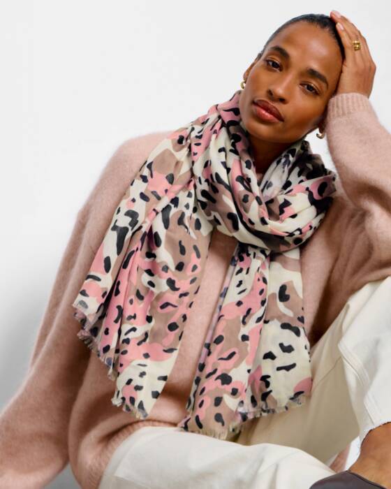 Katie Loxton Printed Scarf Blush Tortoiseshell Ecru/Brown/Pink