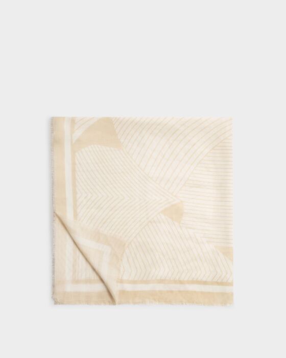 Katie Loxton Printed Scarf Geometric Lines White/Soft Yellow