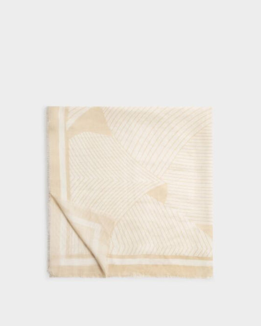 Katie Loxton Printed Scarf Geometric Lines White/Soft Yellow