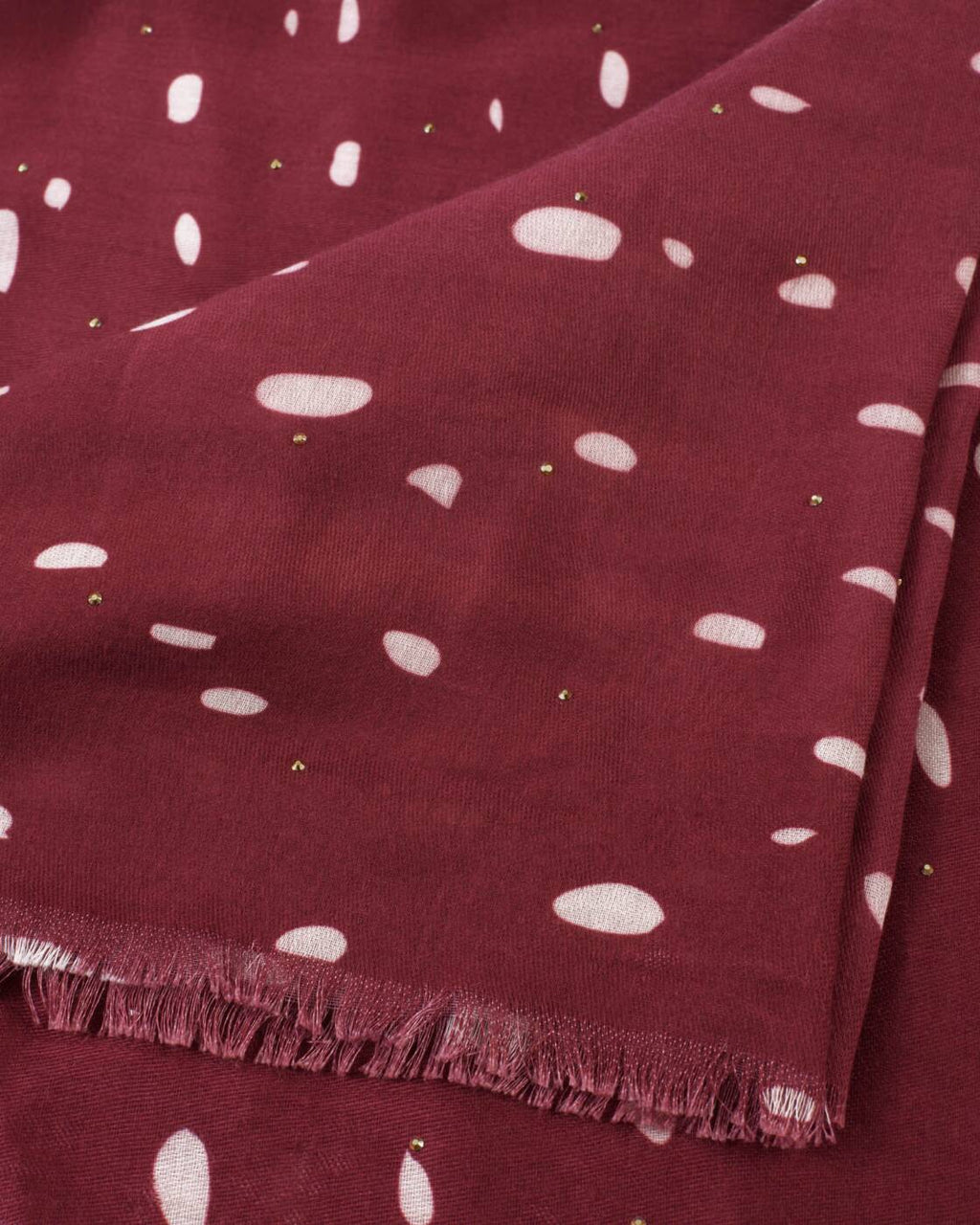 Katie Loxton Printed Studded Scarf Scattered Dots Burgundy White Gold Studs