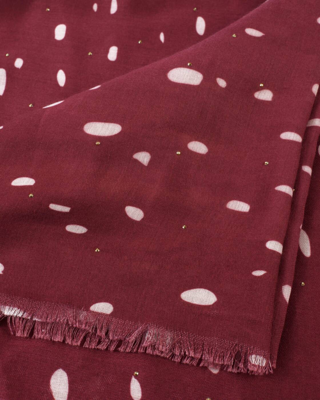 Katie Loxton Printed Studded Scarf Scattered Dots Burgundy White Gold Studs