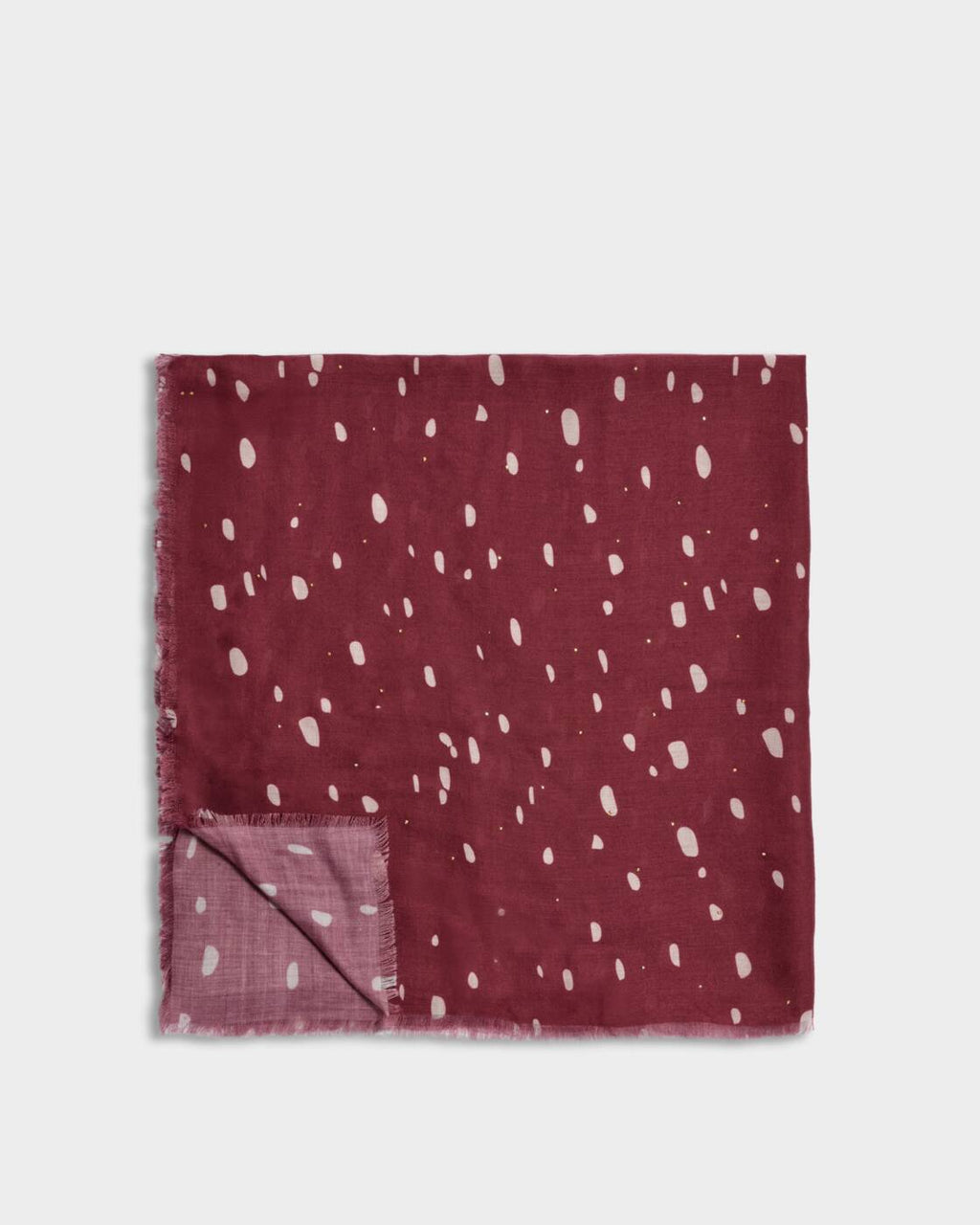 Katie Loxton Printed Studded Scarf Scattered Dots Burgundy White Gold Studs