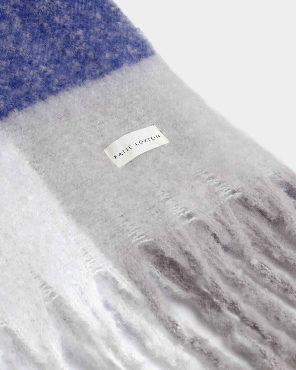 Katie Loxton Recycled Checked Tassel Scarf Blue Grey