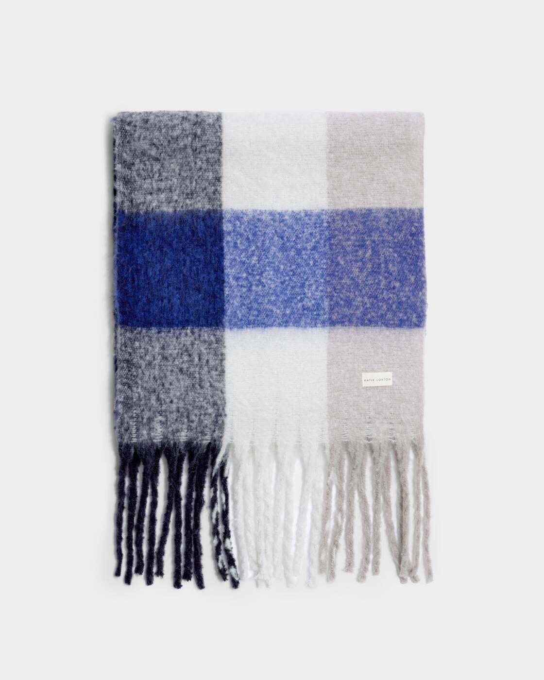 Katie Loxton Recycled Checked Tassel Scarf Blue Grey