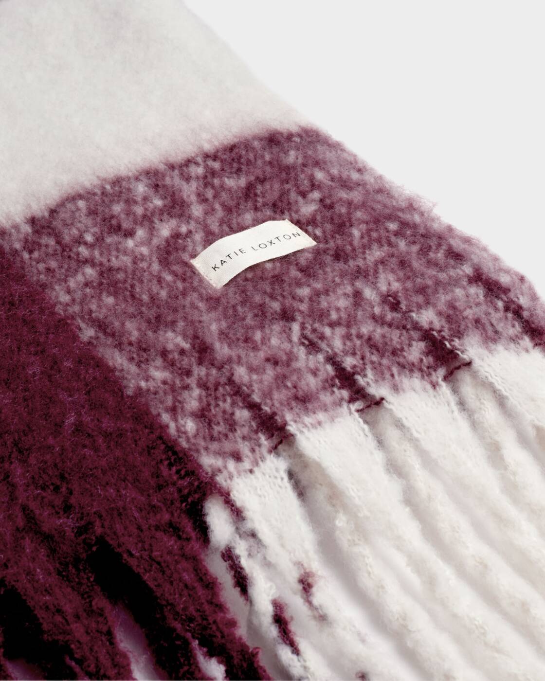 Katie Loxton Recycled Checked Tassel Scarf Cherry Off White
