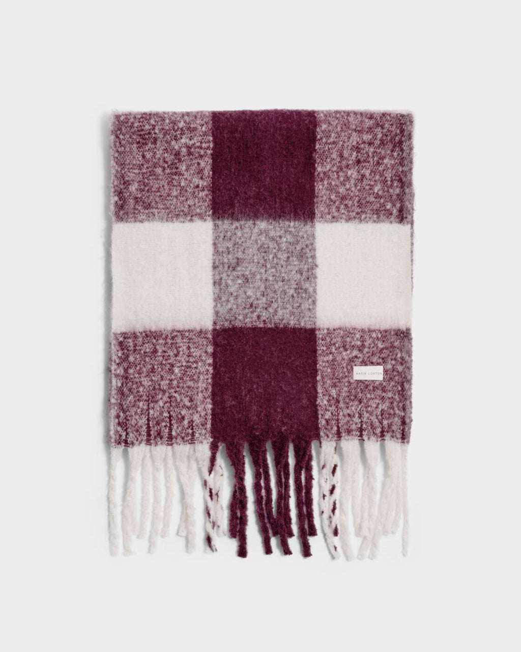 Katie Loxton Recycled Checked Tassel Scarf Cherry Off White