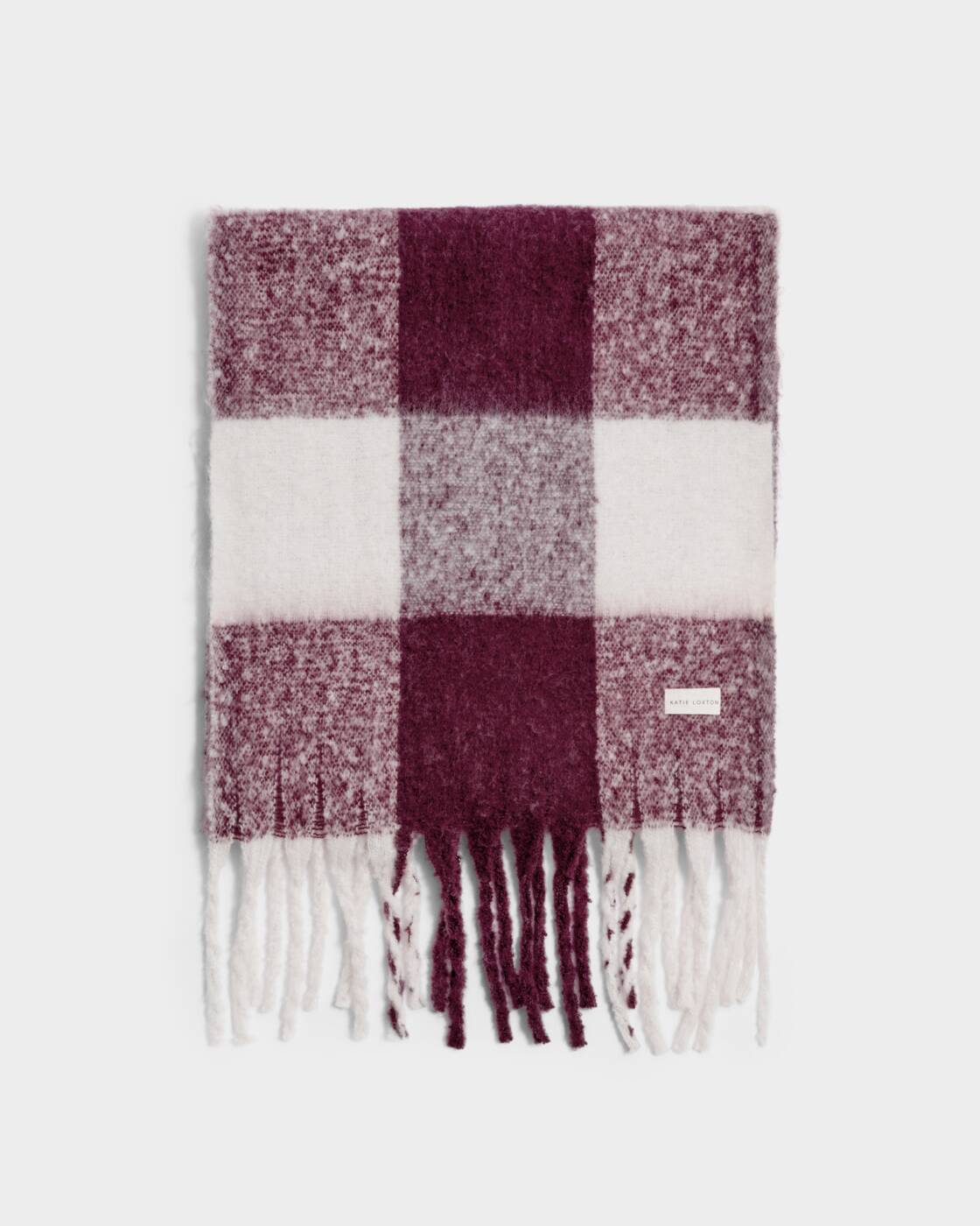 Katie Loxton Recycled Checked Tassel Scarf Cherry Off White