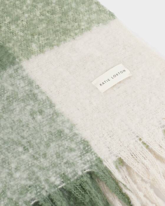 Katie Loxton Recycled Checked Tassel Scarf Graphite Green/ Off White