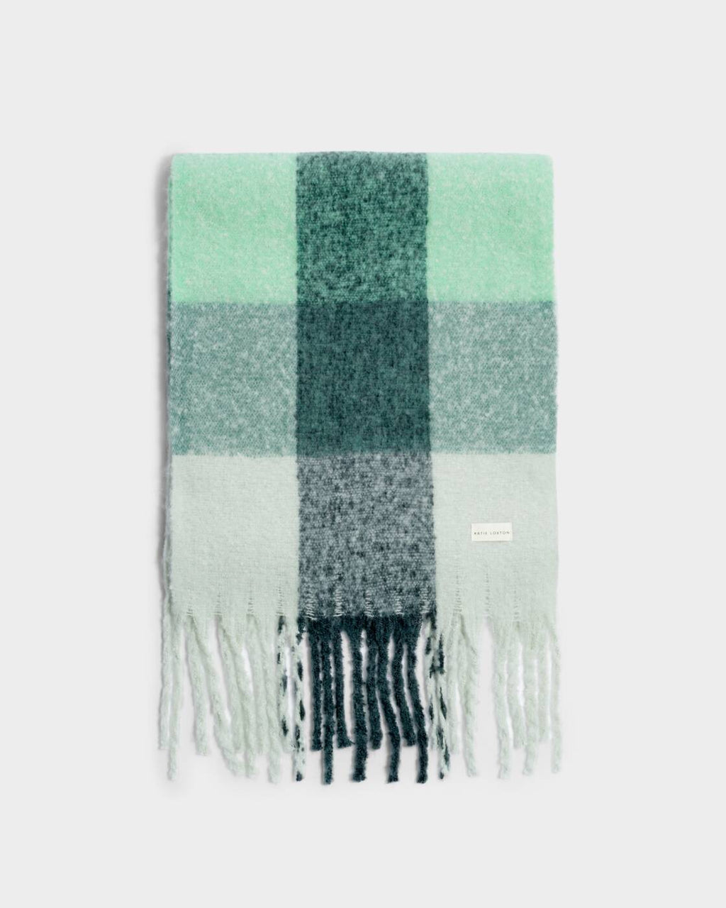 Katie Loxton Recycled Checked Tassel Scarf Green Grey