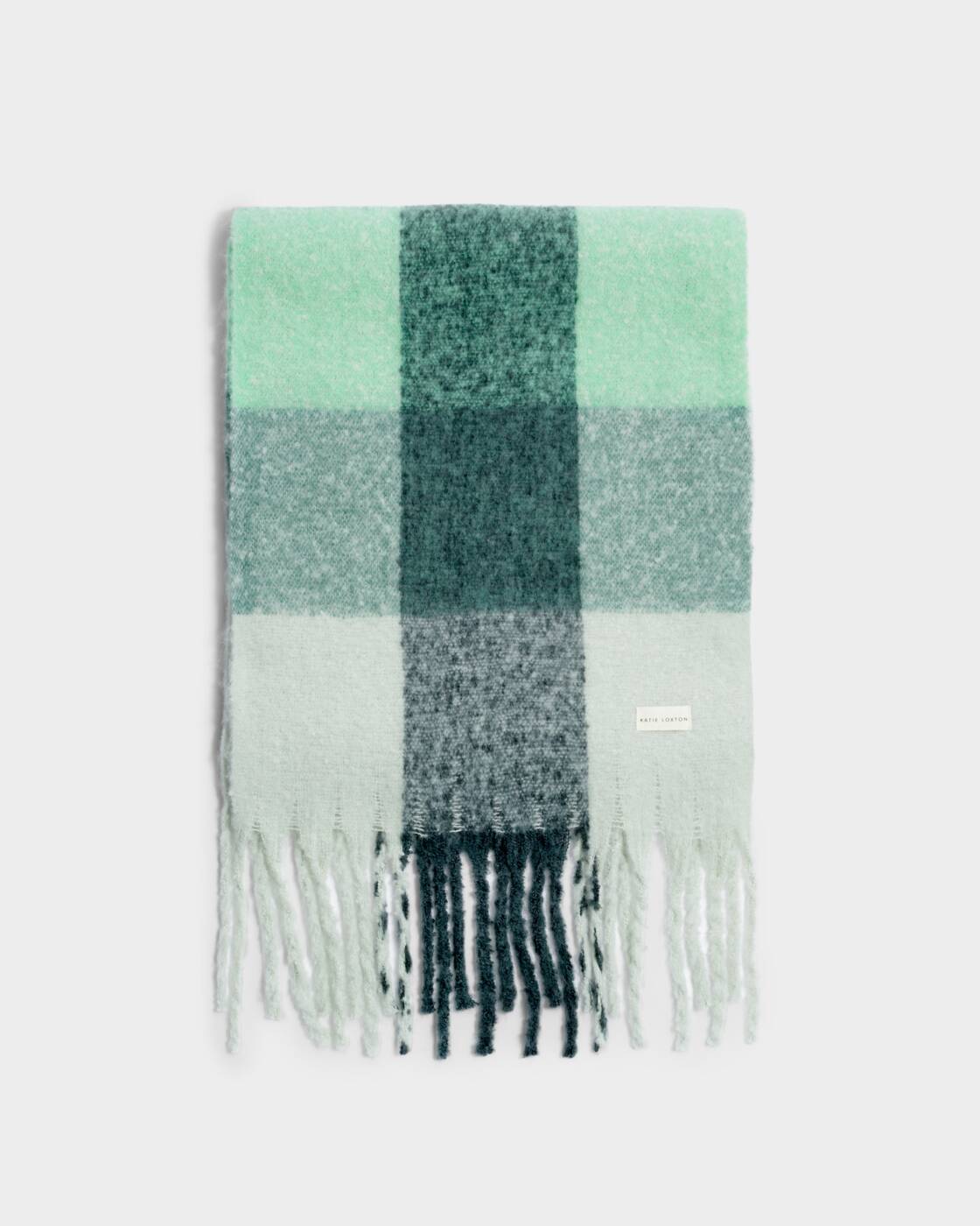 Katie Loxton Recycled Checked Tassel Scarf Green Grey