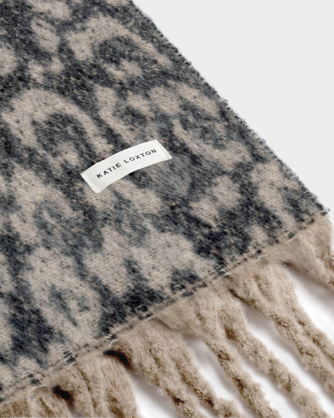 Katie Loxton Recycled Checked Tassel Scarf Taupe Chocolate Animal