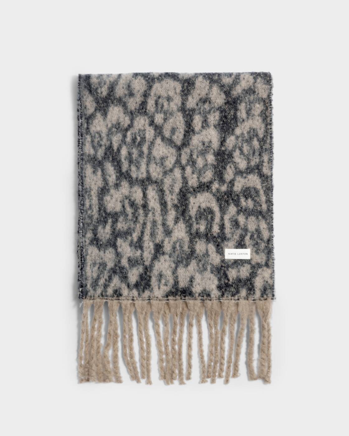 Katie Loxton Recycled Checked Tassel Scarf Taupe Chocolate Animal