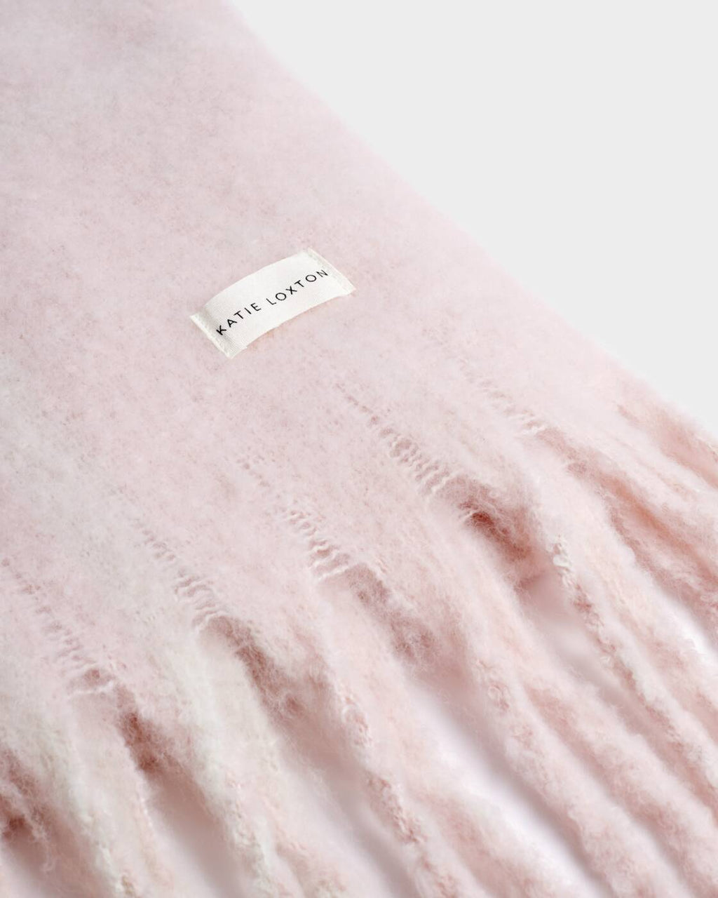 Katie Loxton Recycled Striped Tassel Scarf Blush Pink White Plaid