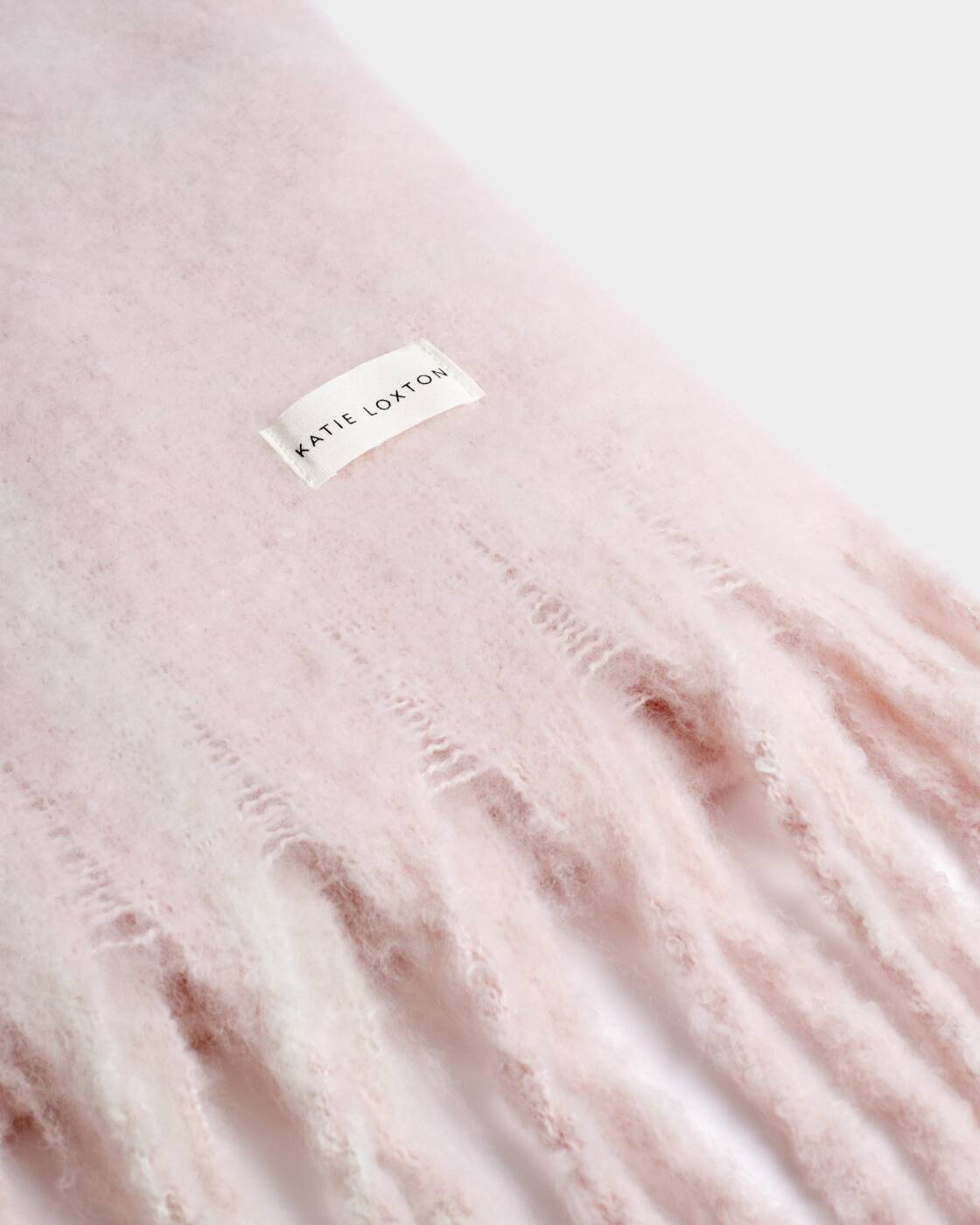 Katie Loxton Recycled Striped Tassel Scarf Blush Pink White Plaid