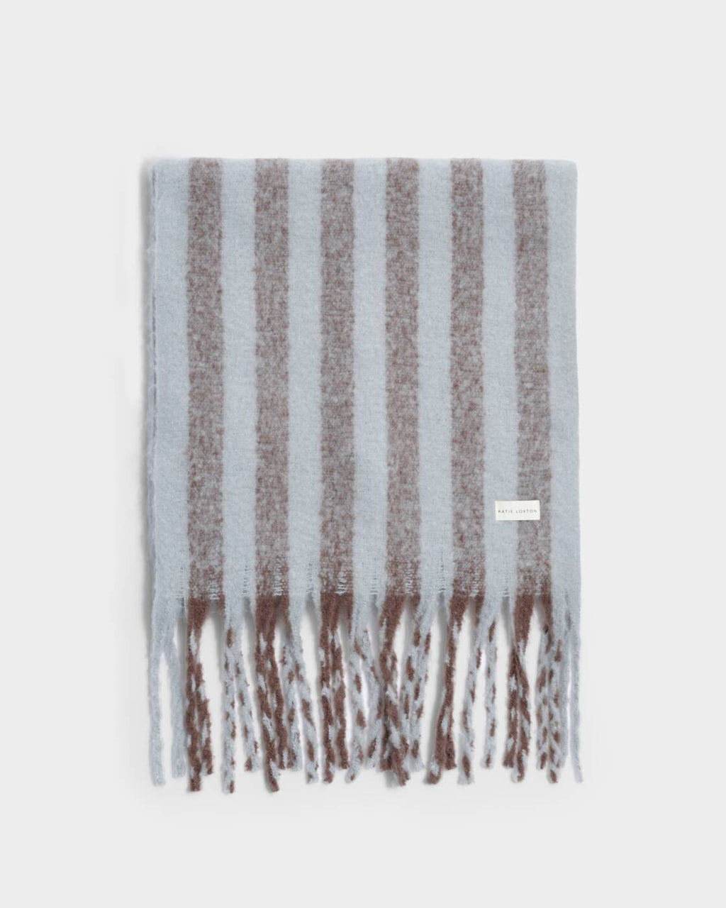 Katie Loxton Recycled Striped Tassel Scarf Blue Brown
