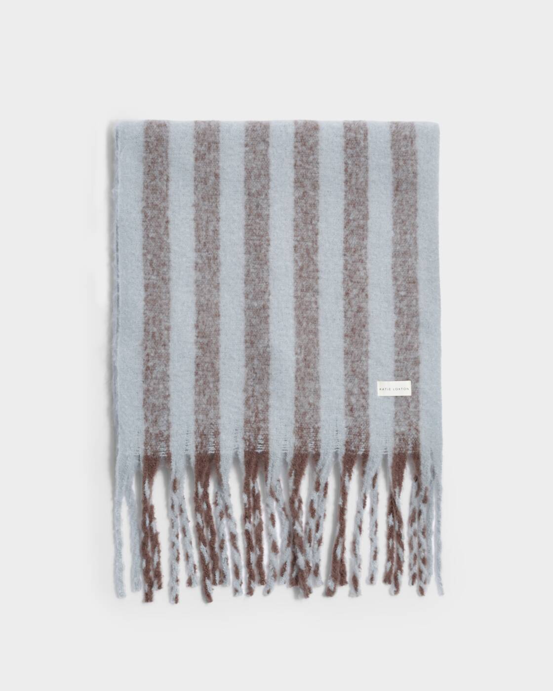 Katie Loxton Recycled Striped Tassel Scarf Blue Brown