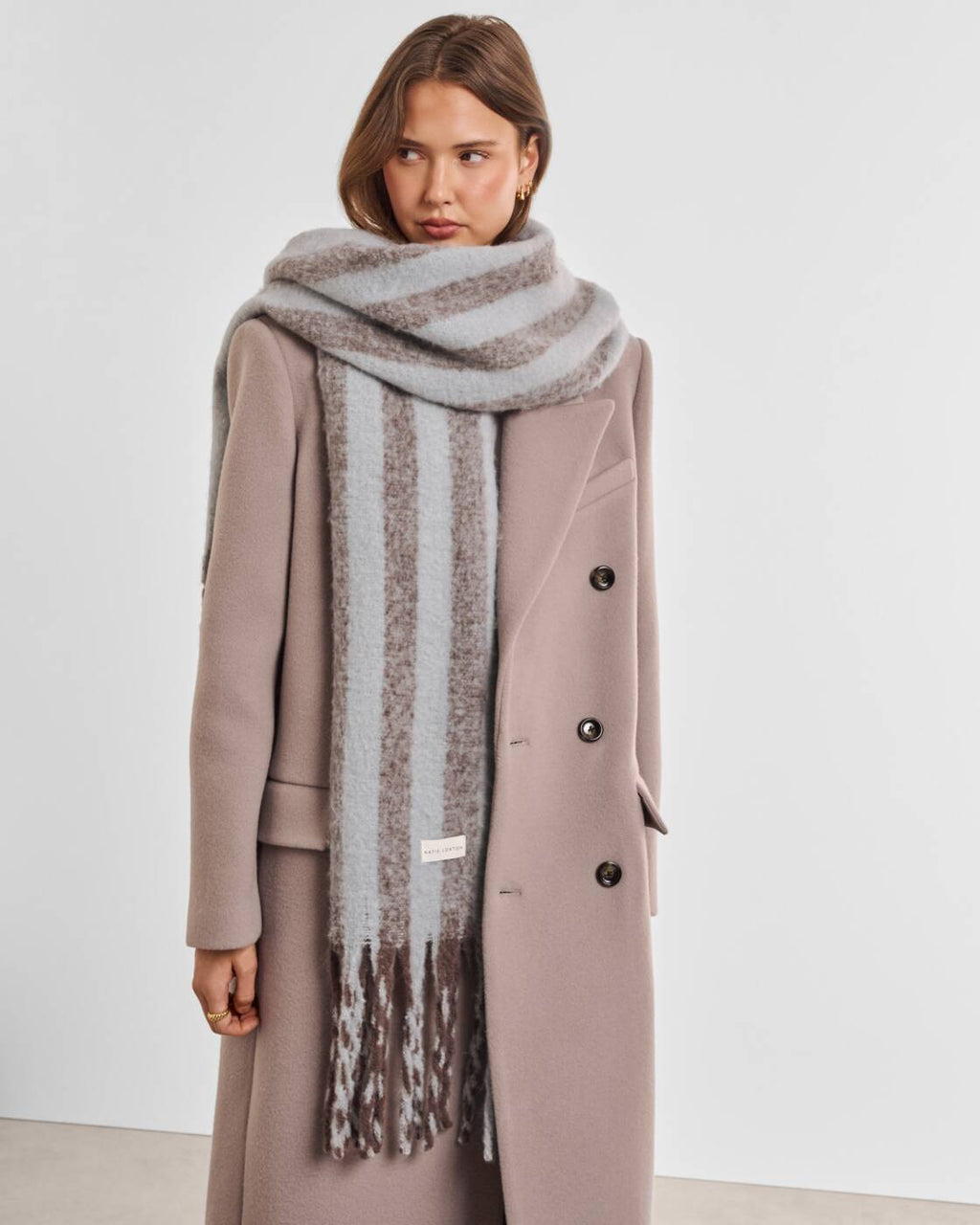 Katie Loxton Recycled Striped Tassel Scarf Blue Brown