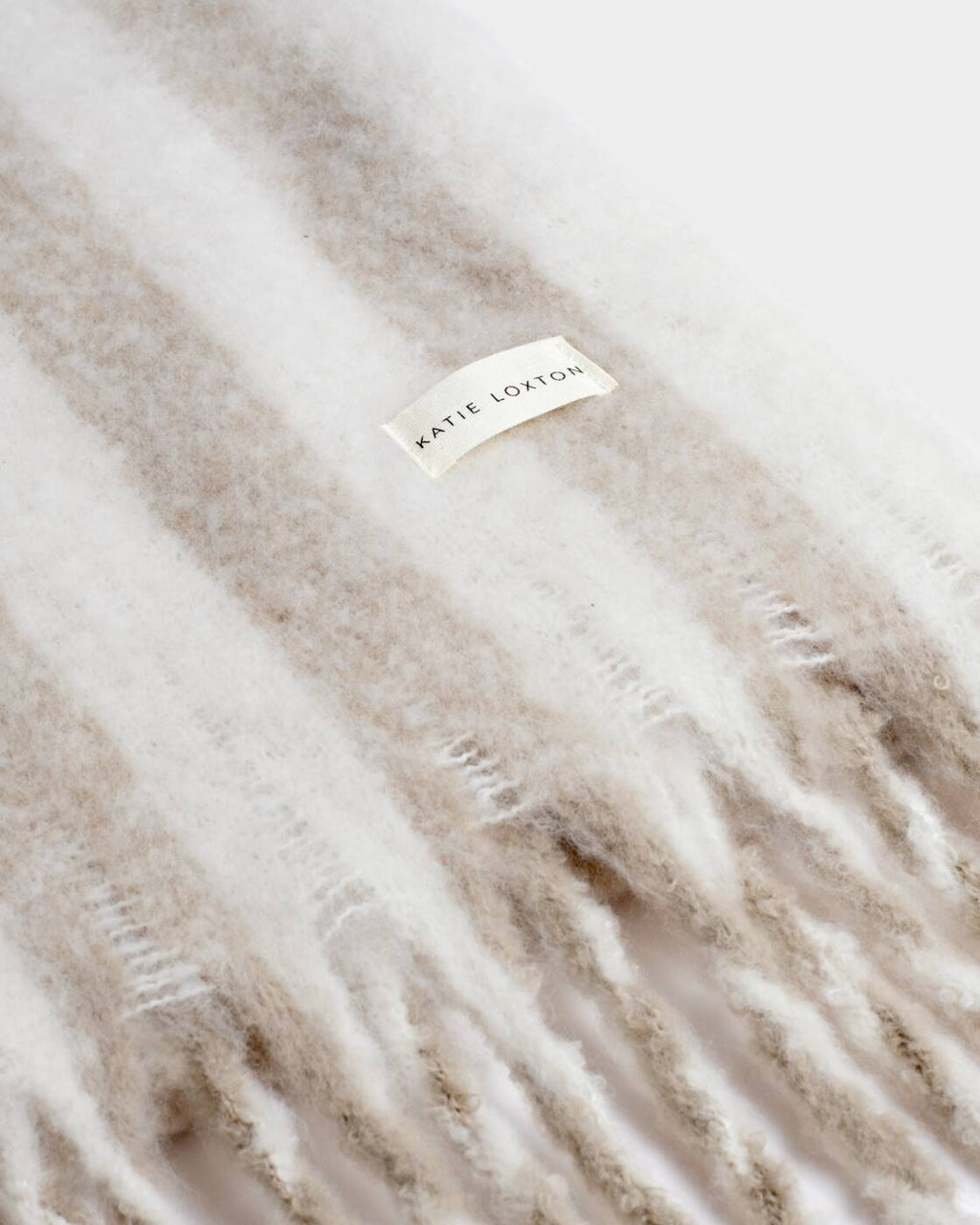 Katie Loxton Recycled Striped Tassel Scarf Off White Sand