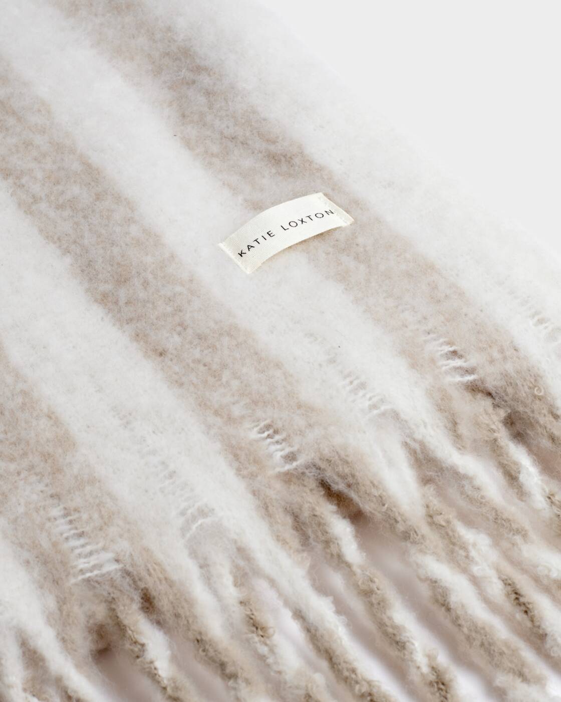 Katie Loxton Recycled Striped Tassel Scarf Off White Sand